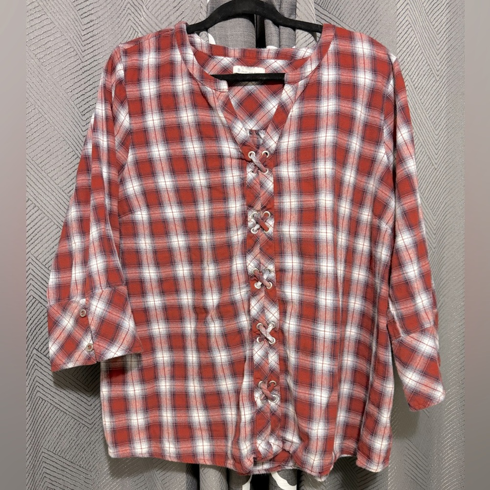 Plaid Red and White Women's Top